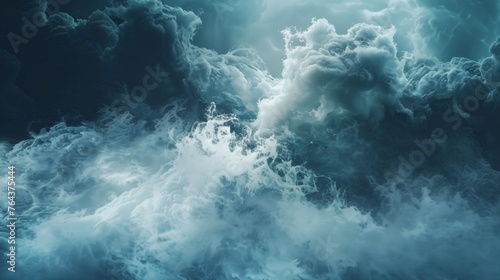 A large wave is crashing into the ocean with a cloud in front of it, AI © starush