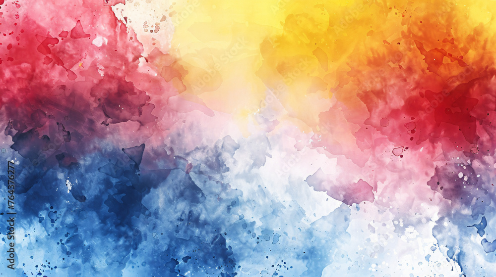 colors of red, yellow, and blue add depth to the white space for creative use in graphic designs or digital art. Watercolor splash background. 