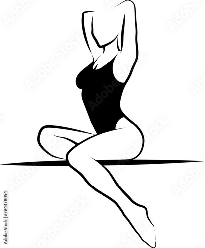 sitting woman and doing physical exercises, vector sketch