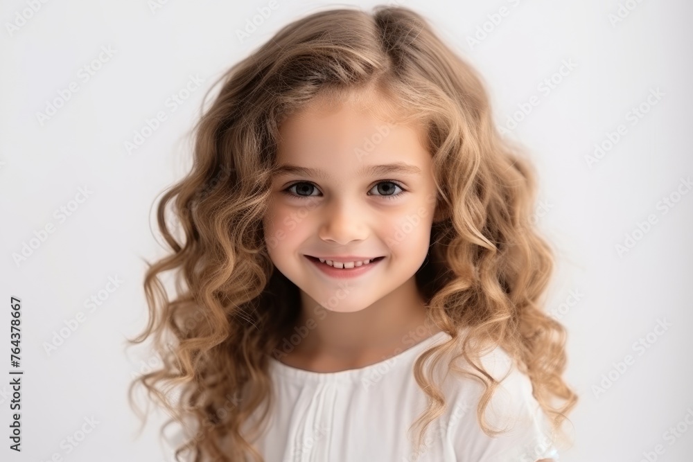 Portrait of a cute little girl with curly hair on white background Portrait of a cute little girl with curly hair on white background