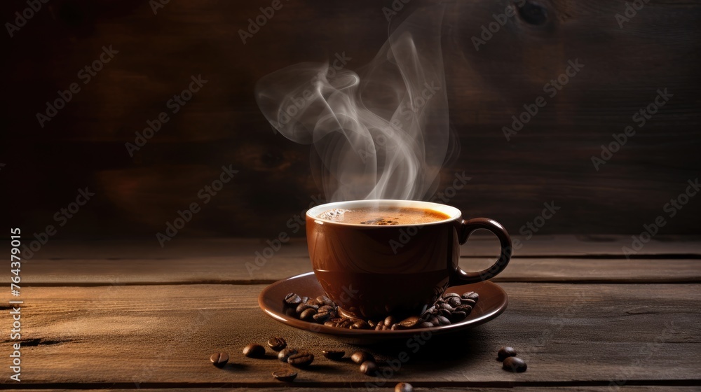 Traditional coffee cup with heart-shaped steam sits on rustic wood, evoking warmth and comfort. Ai Generated Traditional coffee cup with heart-shaped steam sits on rustic wood, evoking warmth and comfort. Ai Generated