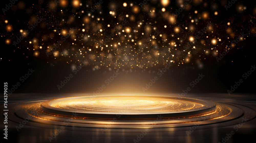Golden particle background in stage shape - obrazy, fototapety, plakaty 