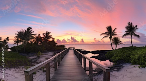 Panoramic view of a footbridge leading to Smathers Beach, bathed in the morning light. Ai Generated. © Crazy Juke