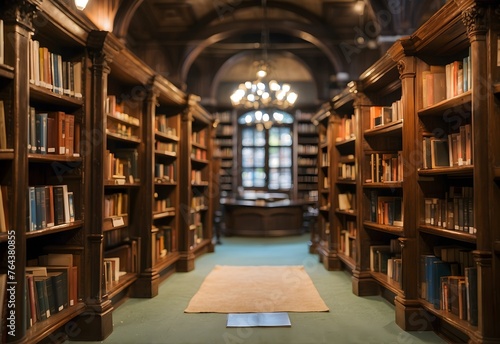 Blurred image of a well-stocked library, generative AI