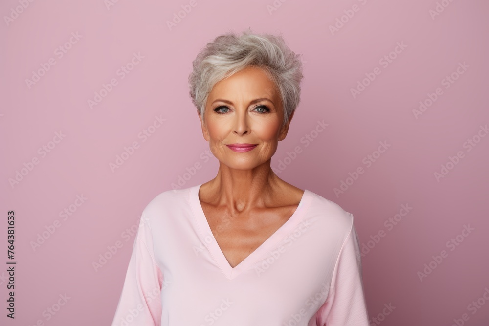 Portrait of beautiful senior woman with grey hair on pink background. Portrait of beautiful senior woman with grey hair on pink background.