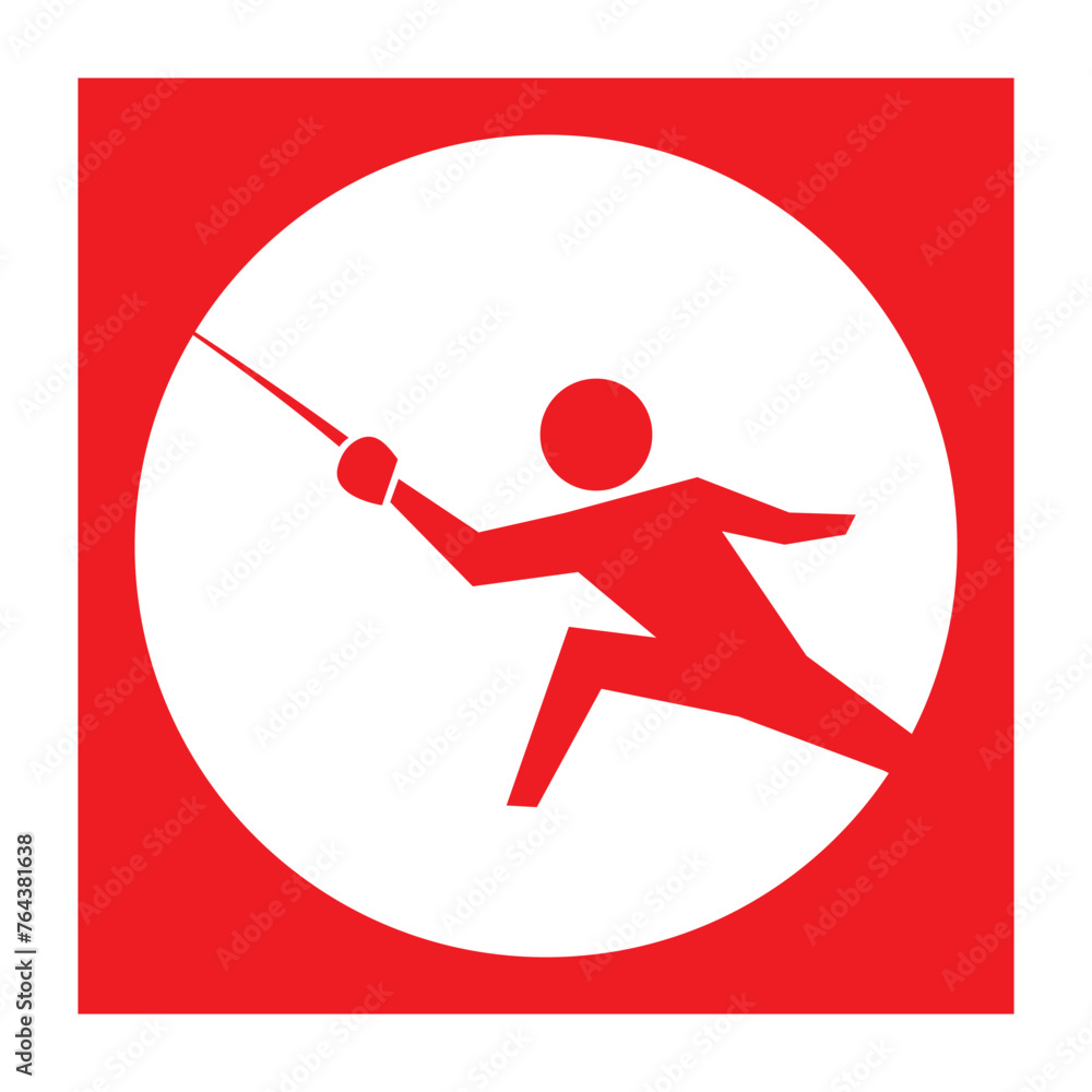 fencing man icon in red and circle shape fencing man icon in red and circle shape