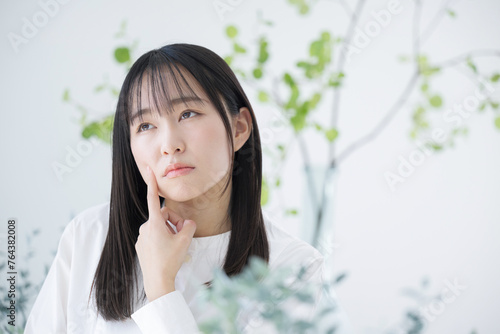 Fotografie Beauty Image of Young Asian (Japanese) Woman Acne Concerned Troubled Troubled B
