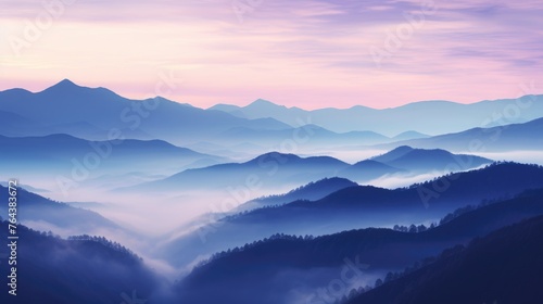Mist envelops majestic mountains in an ethereal embrace, Ai Generated.