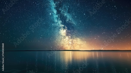 Captivating night landscape featuring the Milky Way stretching over the sea, Ai Generated