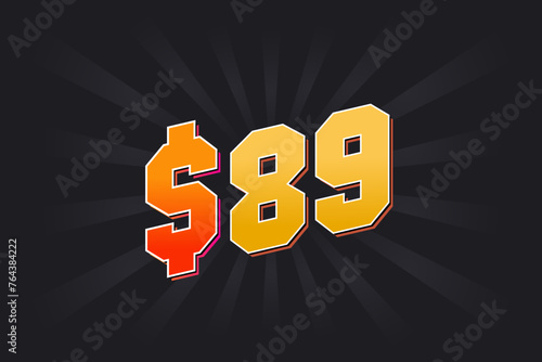 89 Dollar American Money vector text symbol. $89 USD United States Dollar stock vector