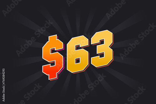 63 Dollar American Money vector text symbol. $63 USD United States Dollar stock vector