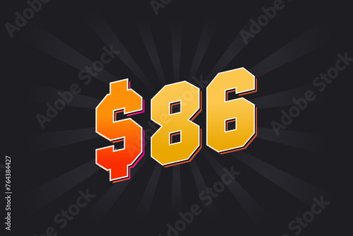 86 Dollar American Money vector text symbol. $86 USD United States Dollar stock vector