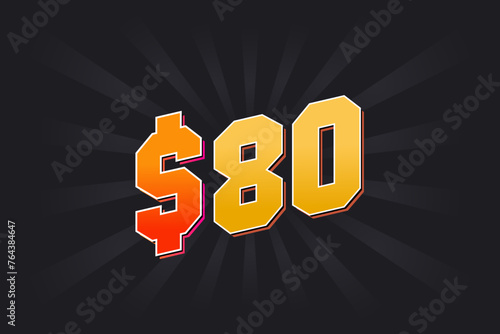 80 Dollar American Money vector text symbol. $80 USD United States Dollar stock vector