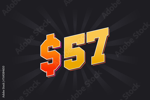 57 Dollar American Money vector text symbol. $57 USD United States Dollar stock vector