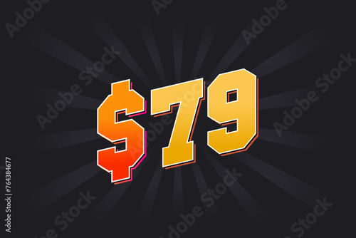 79 Dollar American Money vector text symbol. $79 USD United States Dollar stock vector