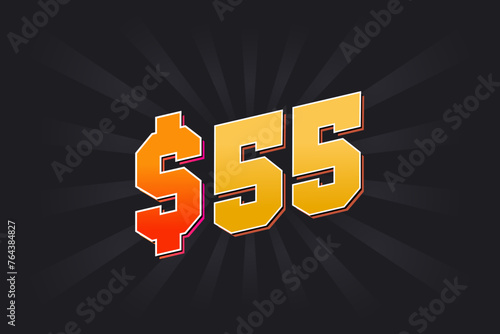55 Dollar American Money vector text symbol. $55 USD United States Dollar stock vector