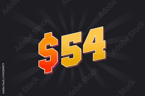 54 Dollar American Money vector text symbol. $54 USD United States Dollar stock vector