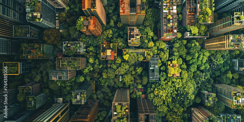 Aerial View of Urban Landscape Blending with Lush Greenery