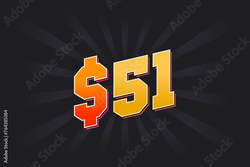 51 Dollar American Money vector text symbol. $51 USD United States Dollar stock vector