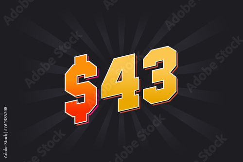 43 Dollar American Money vector text symbol. $43 USD United States Dollar stock vector