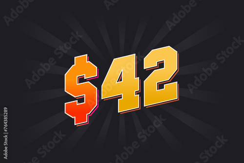 42 Dollar American Money vector text symbol. $42 USD United States Dollar stock vector