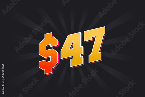 47 Dollar American Money vector text symbol. $47 USD United States Dollar stock vector