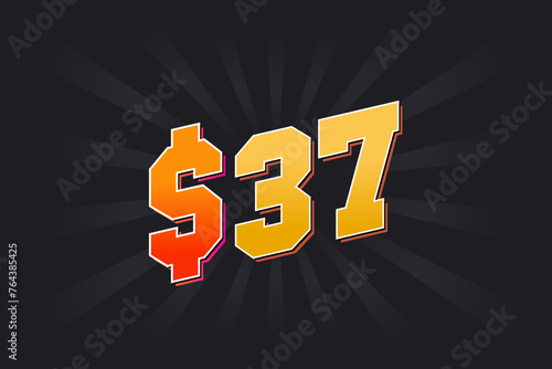 37 Dollar American Money vector text symbol. $37 USD United States Dollar stock vector
