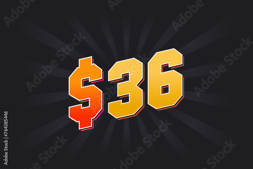 36 Dollar American Money vector text symbol. $36 USD United States Dollar stock vector