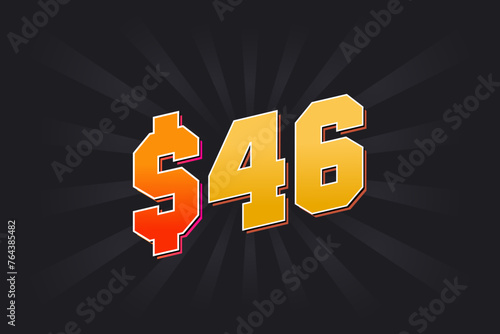 46 Dollar American Money vector text symbol. $46 USD United States Dollar stock vector