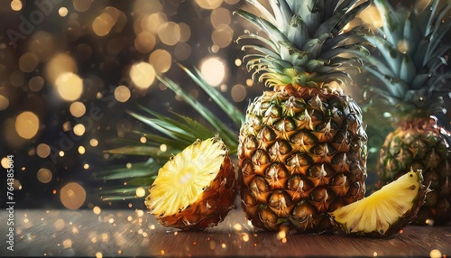 Tropical Pineapple on Sparkling Background © VGV