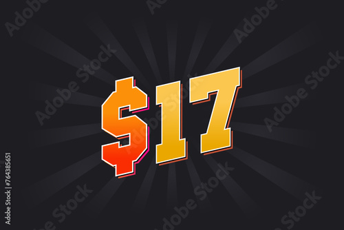 17 Dollar American Money vector text symbol. $17 USD United States Dollar stock vector
