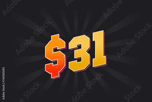 31 Dollar American Money vector text symbol. $31 USD United States Dollar stock vector