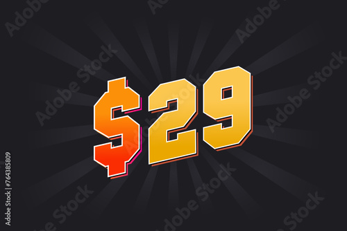 29 Dollar American Money vector text symbol. $29 USD United States Dollar stock vector