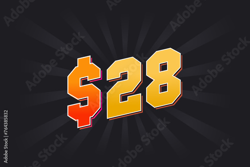 28 Dollar American Money vector text symbol. $28 USD United States Dollar stock vector