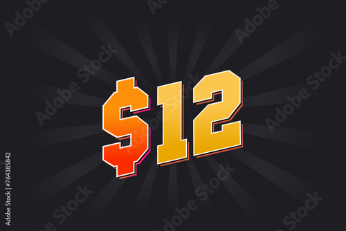 12 Dollar American Money vector text symbol. $12 USD United States Dollar stock vector