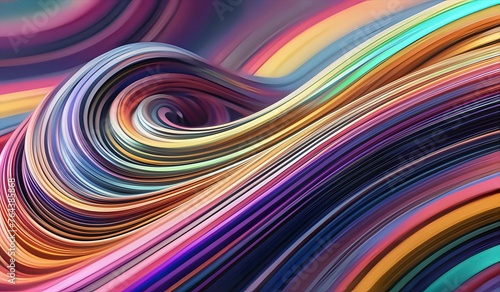 Twisted holographic abstract multicolor shape curve rainbow lines. Generative AI
