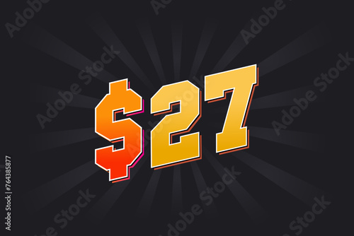 27 Dollar American Money vector text symbol. $27 USD United States Dollar stock vector