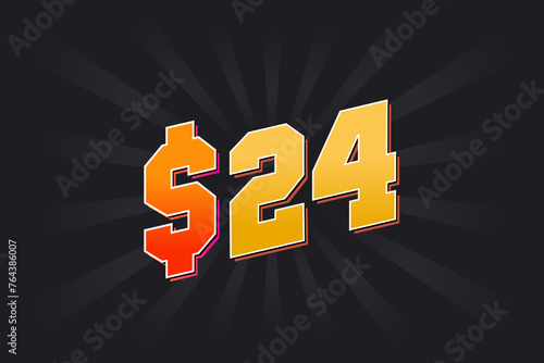 24 Dollar American Money vector text symbol. $24 USD United States Dollar stock vector