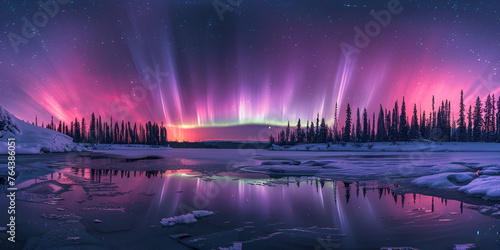  sky with the aurora borealis above it  a small clearing in the heart of the forest reveals a celestial phenomenon 