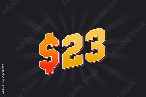 23 Dollar American Money vector text symbol. $23 USD United States Dollar stock vector