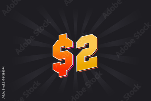 2 Dollar American Money vector text symbol. $2 USD United States Dollar stock vector