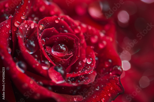A close up of a red rose with water droplets on it