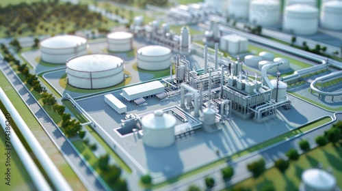 Aerial view of oil gas power factory with storage tanks for petrochemical production. AI generated