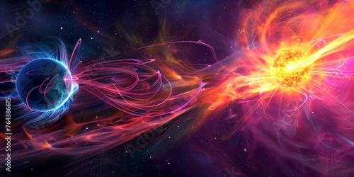 glowing mysterious universe, Neon colored glowing high energy singularity in space,