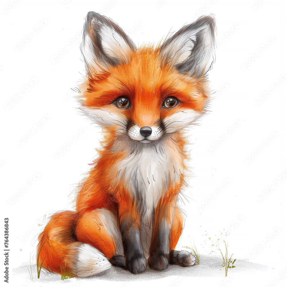 Fototapeta premium Adorable Fox Cub Illustration, Sitting Gracefully