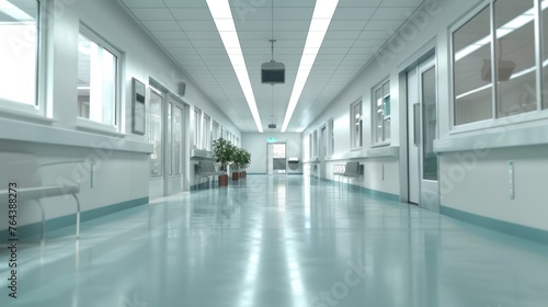 Hospital corridor building interior design with lots room background. AI generated image