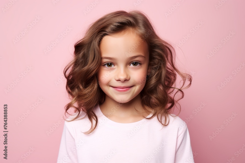 Portrait of a cute little girl with curly hair on a pink background Portrait of a cute little girl with curly hair on a pink background