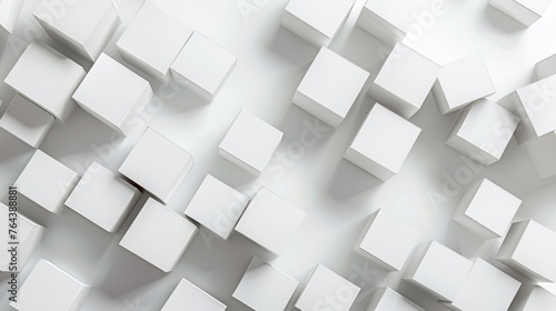 3D illustration mosaic white cube boxes block wallpaper random texture background. AI generated © yusufadi