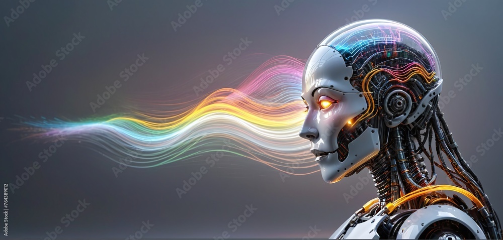 Obraz premium Humanoid cyborg who perceives his environment and processes stimuli through artificially learning