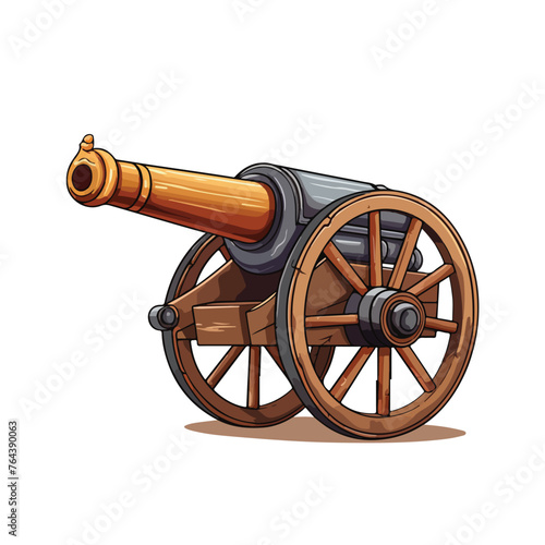 Antique canon with wheels weapon cartoon vector ill